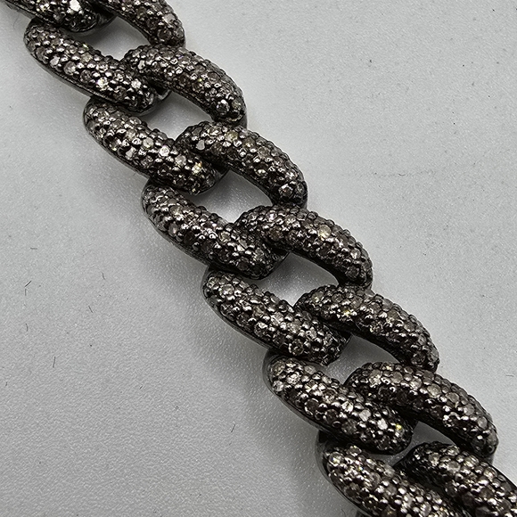 Sparkling Sterling Silver Cuban Chain Braclet With Diamond and 14k Gold Clasp - Picture 8 of 11